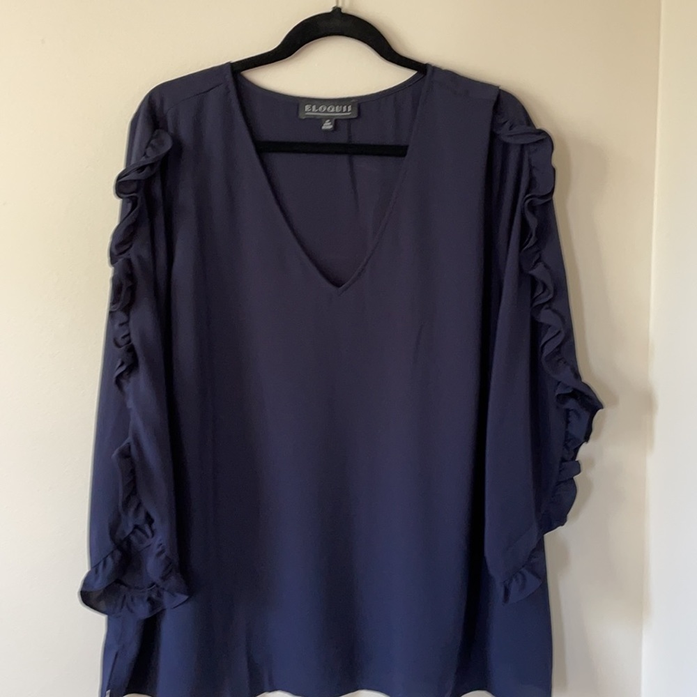 Eloquii Navy Blouse with ruffles